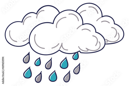 Cartoon clouds raining water drops