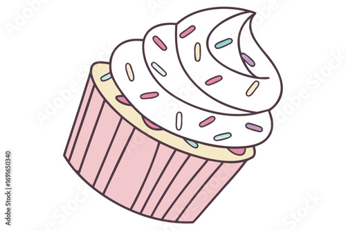 Cute cupcake with white frosting and sprinkles
