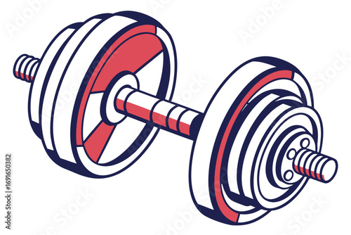 Dumbbell with red and white plates