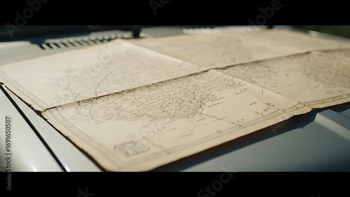 Antique map slowly turning pages