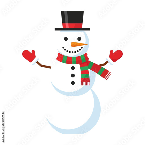 Cheerful Snowman with Top Hat and Striped Scarf Illustration