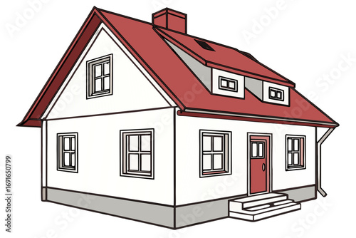 Illustration of a detached house with a red roof