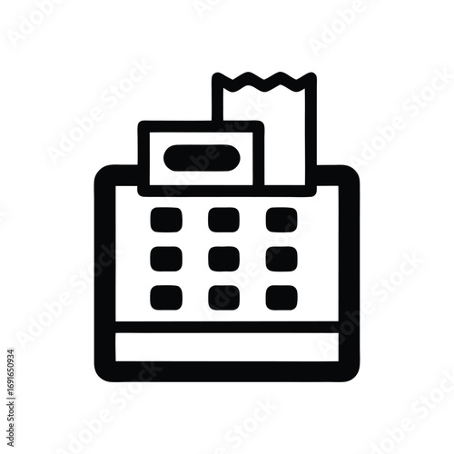 Outline Cash Register Icon on White Background Till Machine Symbol