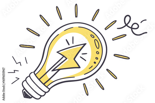 Doodle light bulb with lightning bolt inside