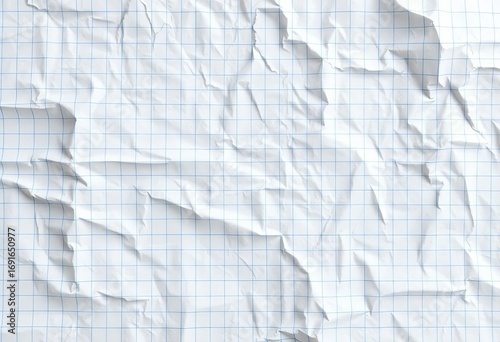 Wrinkled white gridded math paper, showing creases and texture,  detail,  learning