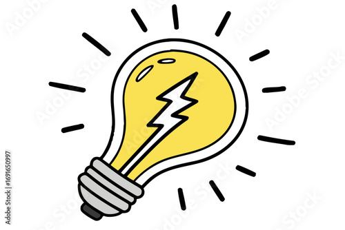 Bright yellow light bulb with lightning bolt
