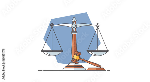 The scales of justice, a symbol of legal fairness and impartiality, alongside a gavel representing judicial authority and the finality of legal decisions in a courtroom setting