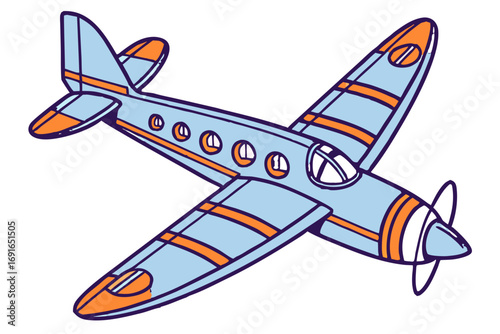 Vintage cartoon airplane with orange stripes