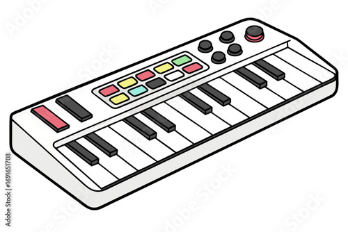 A simple cartoon illustration of a white electronic keyboard