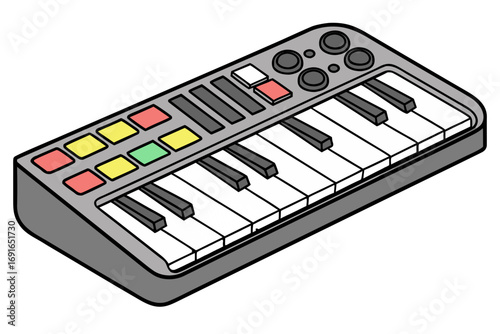 A cartoon illustration of a gray electronic keyboard