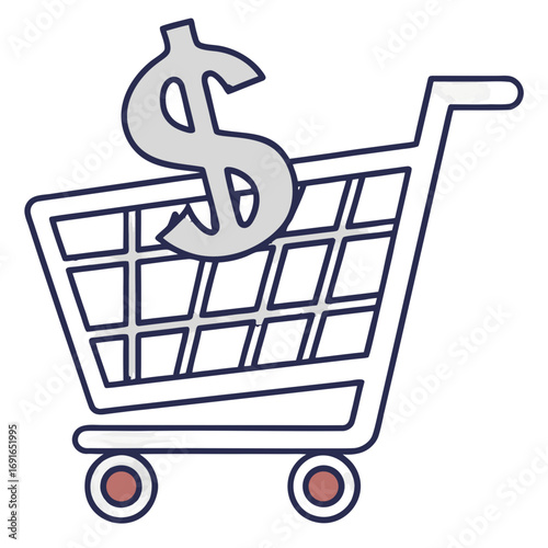 Shopping cart with a dollar sign on