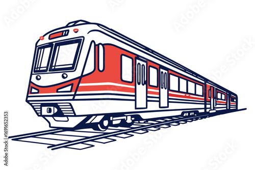 Modern passenger train on railroad tracks