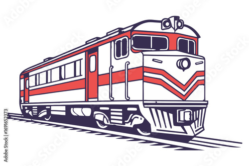 Vintage train engine on railroad tracks