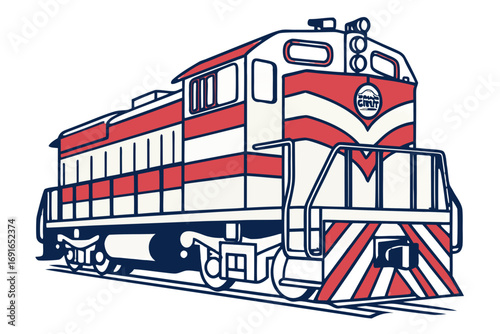 Red and white diesel locomotive