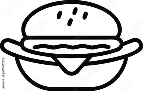 Simple outline of a burger with sesame seeds and sauce