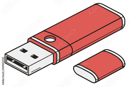 Red usb flash drive with cap