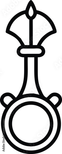 Simple outline of abstract ritual object with circle, droplet, and fan elements
