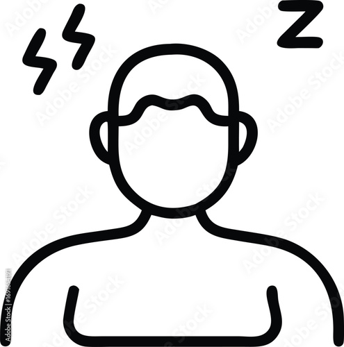 Simple outline of person with insomnia and sleep deprivation symbols