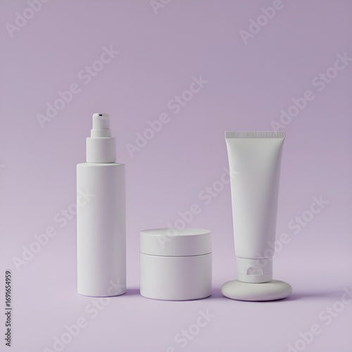 Cosmetic Product Set for Healthcare and Beauty on a Purple Background