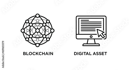 Vector illustration of blockchain and digital asset icons