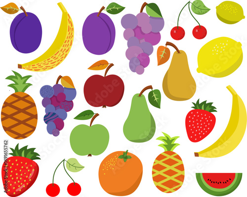 Vibrant assortment of fresh fruits in a colorful vector illustration for healthy lifestyle design