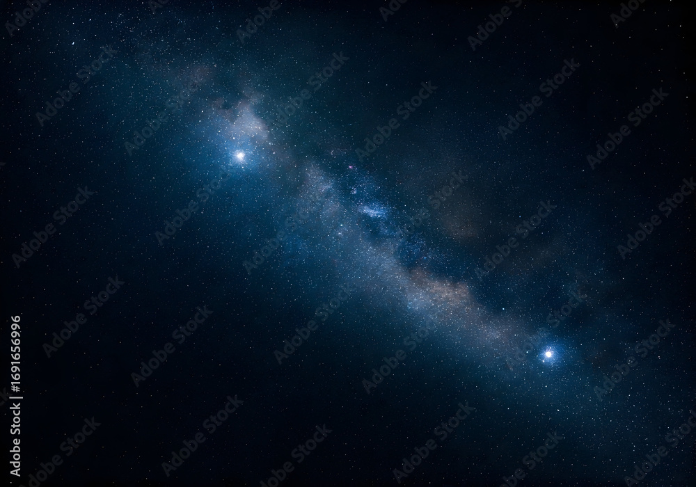 Fototapeta premium Vibrant Milky Way Galaxy with Bright Stars and Nebulae Stretching Across Dark Night Sky