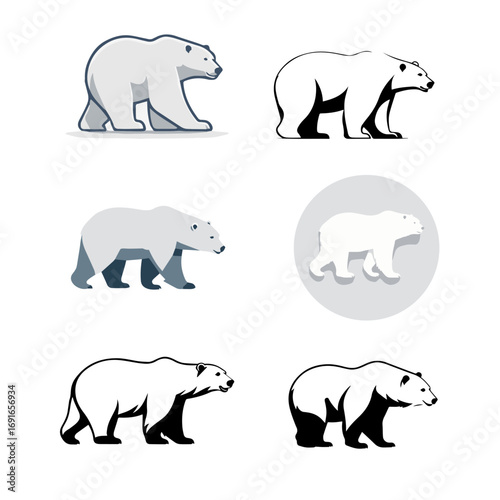 Polar Bear Vector Set – Arctic Wildlife Animal Silhouette and Illustration
