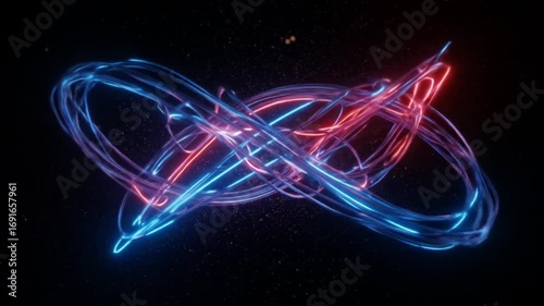 Neon Glow Abstract Blue and Red Light Trails in a Cosmic Dance