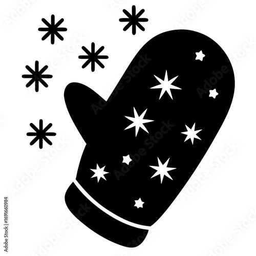 Festive winter mitten with snowflakes graphic illustration for holiday season designs and creative projects and artistic compositions