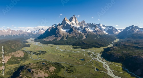 Aerial view majestic mountain range