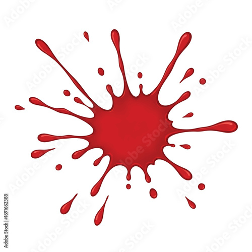 Red paint splatter, detailed vector graphic.