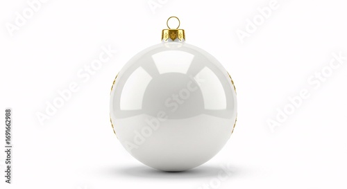 White Christmas ball with a golden ribbon isolated on a clean white background