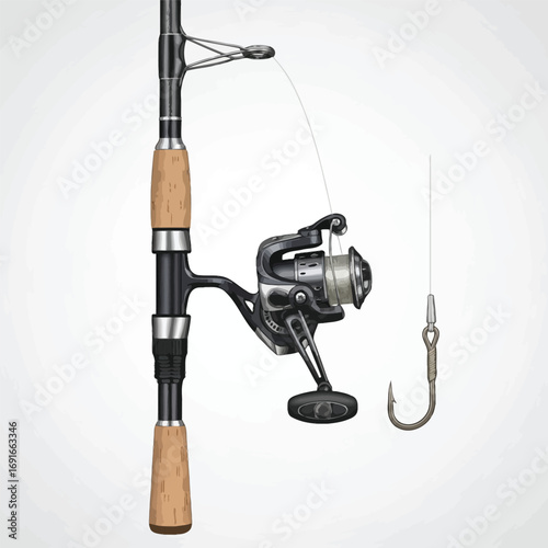Realistic vector of a fishing rod with hook