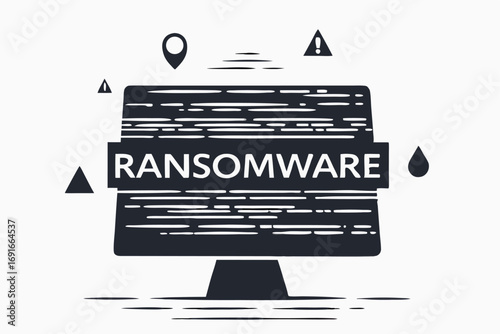 Ransomware Alert on Laptop with Lock Icon in Minimalist Style on White Background