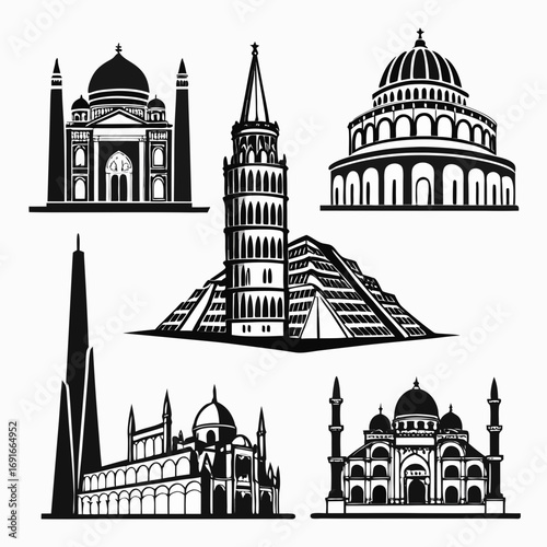 Collection of famous monuments and landmarks
