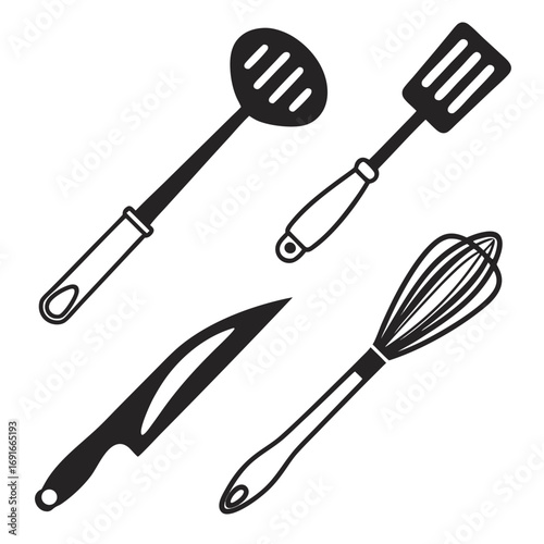 Kitchen utensils in black silhouette style