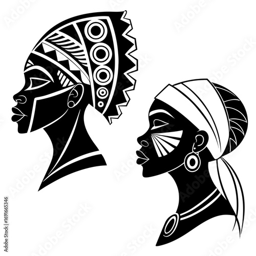 Silhouettes of african women in traditional headwear