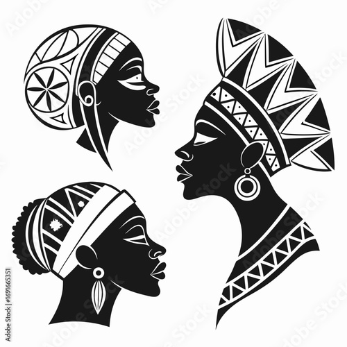 Silhouettes of african women in traditional headdresses