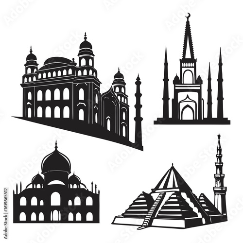Silhouettes of famous buildings, vector illustration