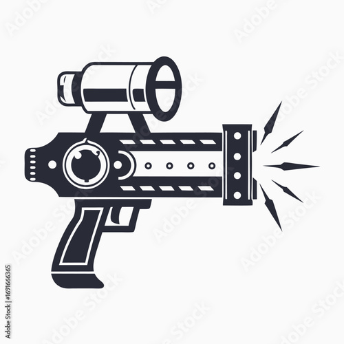 Ray Gun Illustration, SciFi Blaster with Retro Styling on White Background