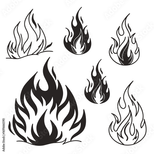 Collection of fire flames silhouette