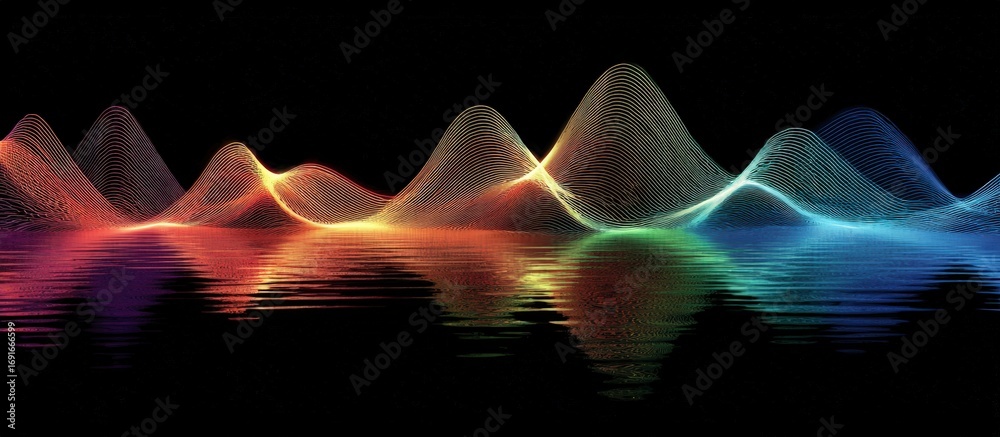 Naklejka premium Abstract landscape with colorful mountains reflected in dark water