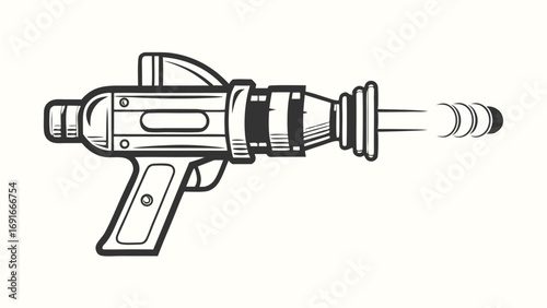 Ray Gun Silhouette Vector, Science Fiction Weapon On White Background