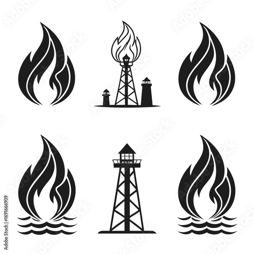 Oil and gas industry set with fire and tower