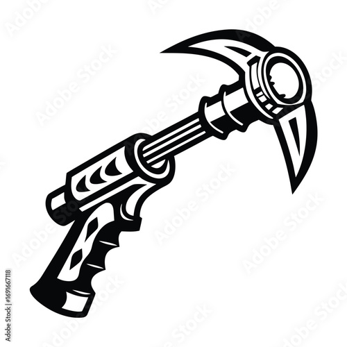 Ray Gun Toy with Sparkles in Black Outline on White Background Style