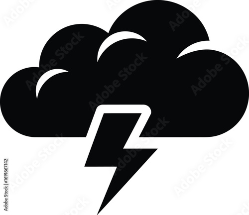 Dark storm cloud with lightning bolt symbol weather icon representation silhouette