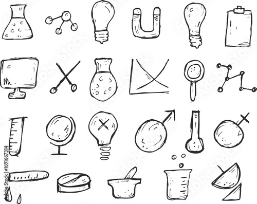 Collection of scientific laboratory equipment icons for medical research and education scalable vector graphics
