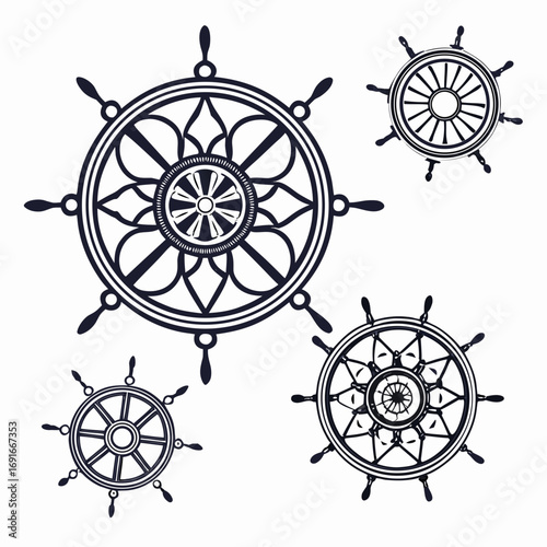Collection of nautical steering wheels for design needs