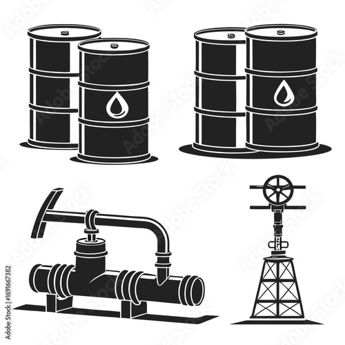 Oil industry monochrome elements for your design