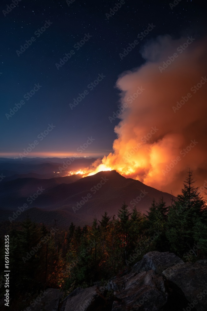 Fototapeta premium Nighttime mountain fire
